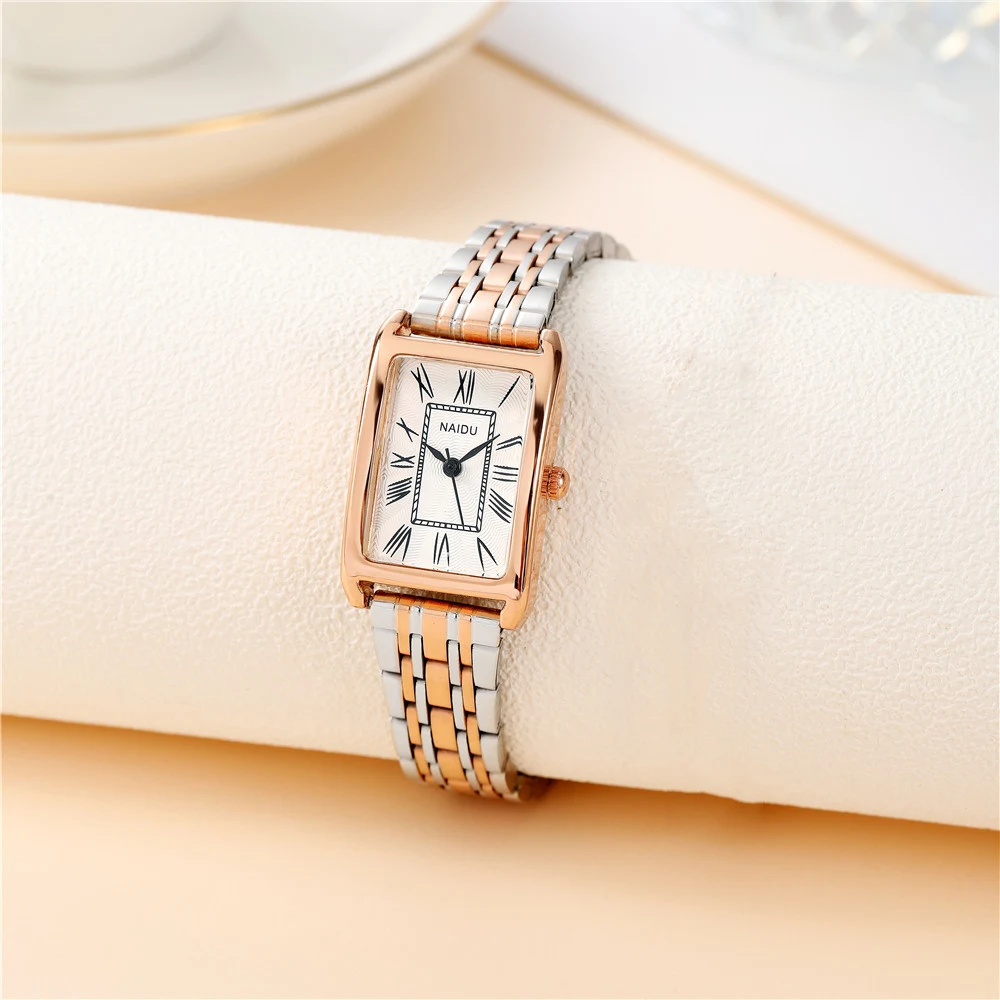 fashion elegant rectangle dial steel band women quartz watch