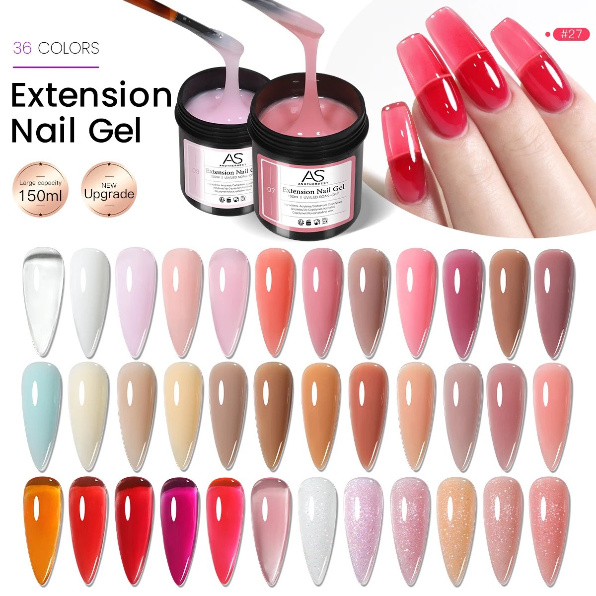 AS 150ml Tpo Free Hema Free Nail Extension Gel Pink White Acrylic Semi-Permanent Gel Varnish Builder Suitable for DIY Design