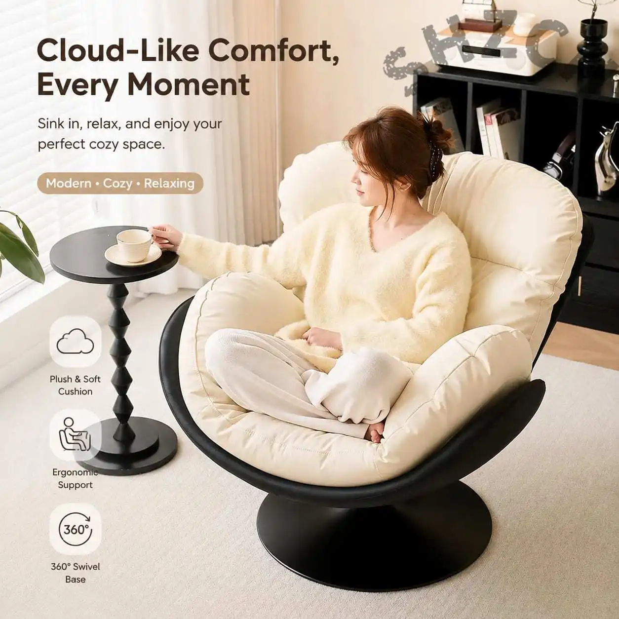Rotating Rocking Egg Chair for Balcony or Living Room – Compact Single Lounge Sofa with Smooth Swivel and Gentle Rock Motion