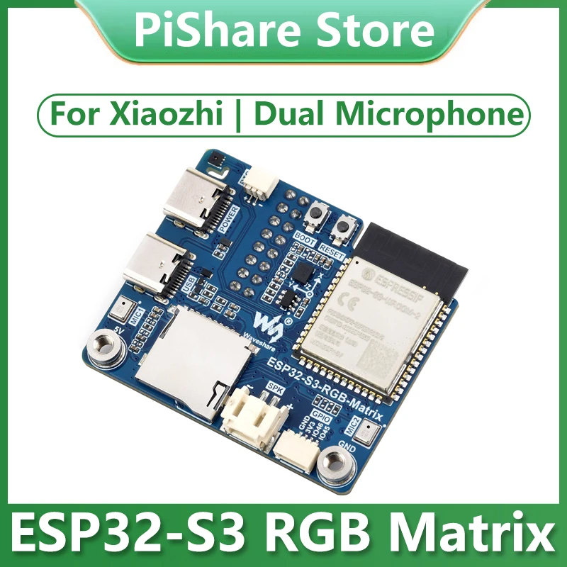 Waveshare ESP32-S3 For Xiaozhi AI RGB Matrix Driver Onboard Dual Microphones Array DeepSeek