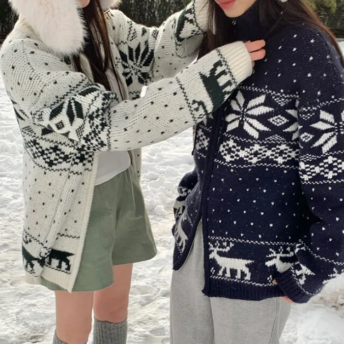 

Вязаный кардиган Ele Retro на молнии из смесовой шерсти и хлопка, зимний, модный, повседневный, комфортный трикотаж