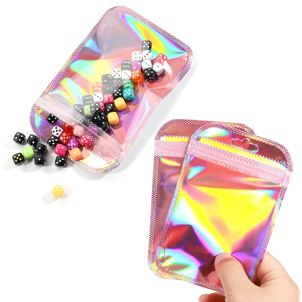 50pcs/lot Holographic Pink Self Sealing Plastic Bag Resealable Zip Lock Pouches for Jewelry Display Retail Packing Organizer