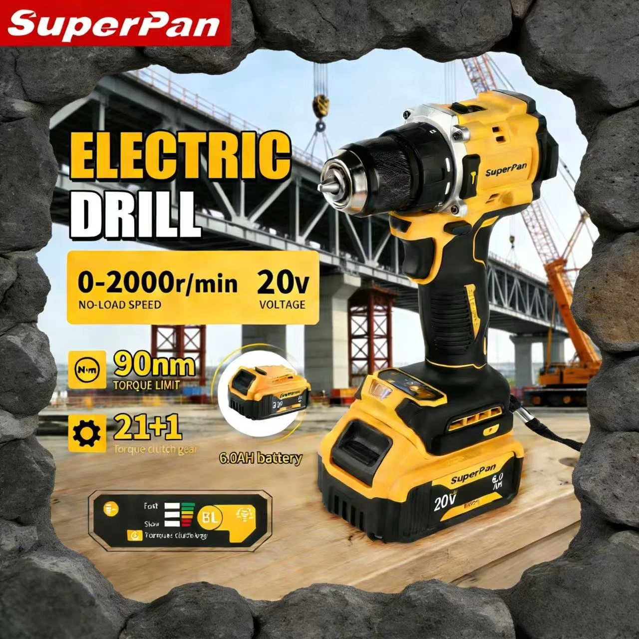 

Бесщеточная аккумуляторная дрель SuperPan SP805 с максимальным крутящим моментом, самозажимным патроном, низким энергопотреблением, низким уровнем шума, долговечная, совместима с аккумулятором DeWalt 20V.