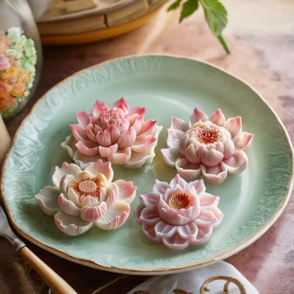 Chinese Style Lotus Mousse Cake Mold 3D Handmade Flower Silicone Mold Non-stick Soft Soap Candle Mold Home