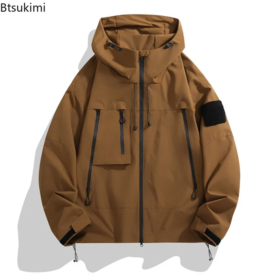 2025 Men's Windbreak Jackets Spring New Fashion Solid Color Outdoor Sport Hiking Camping Hooded Jacket Men Functional Rush Coats