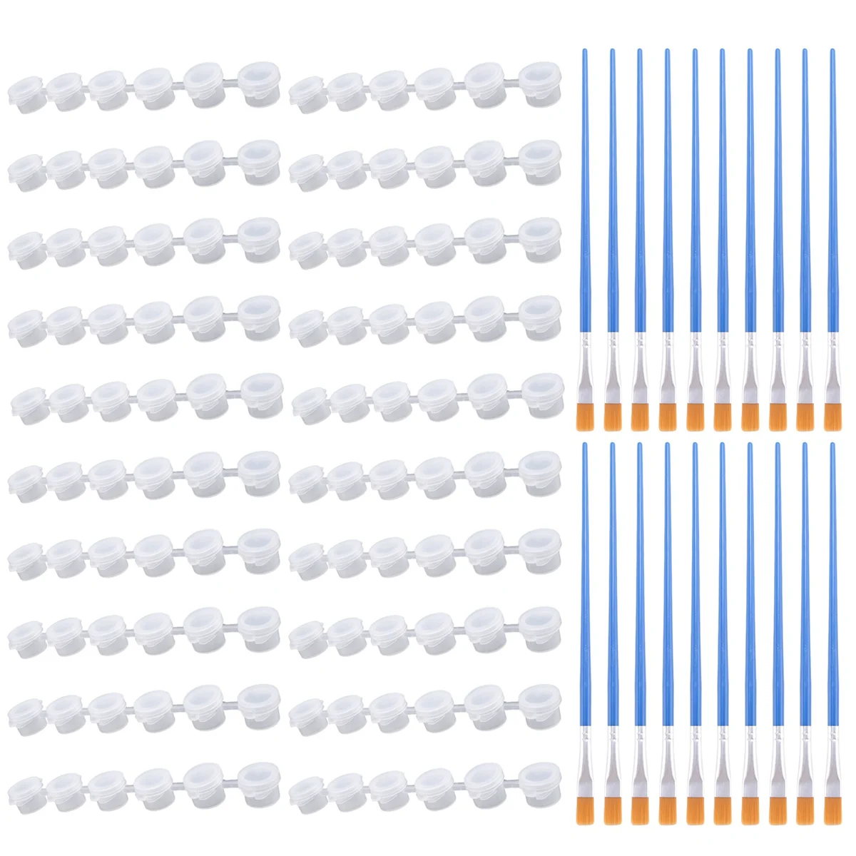 20 Strips 120 Pots Empty Paint Pots Strips Mini Clear Storage Containers and 20 Pcs Paint Brushes Painting Arts Crafts