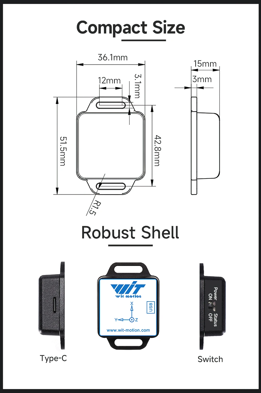 WTVB01-BT50 Bluetooth 50m Wireless Multi-connected Vibration Sensor, 3-axis Vibration Displacement + Speed + Amplitude+Angle