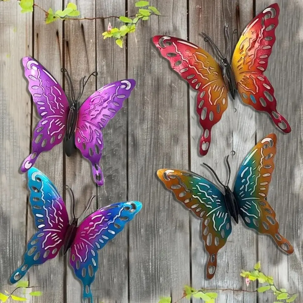 

4Pcs Iron Butterfly Wall Art Hanging Cute Creative Butterflies Sculpture Ornaments Exquisite Waterproof Animal Statues Fence