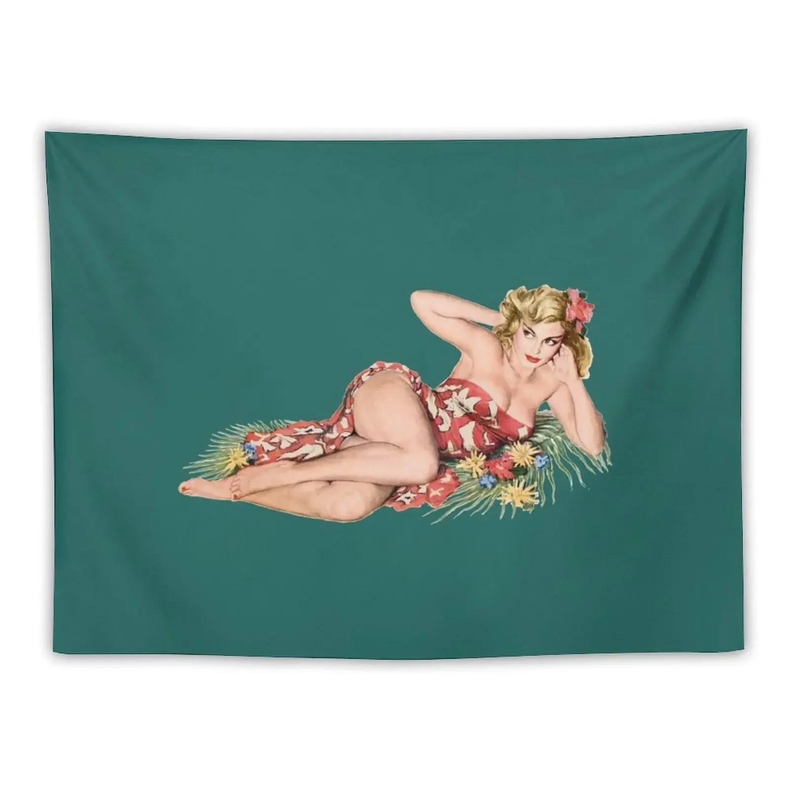 

pinup girl pretty blonde with hibiscus flowers Tapestry Korean Room Decor Decoration Room Tapestry