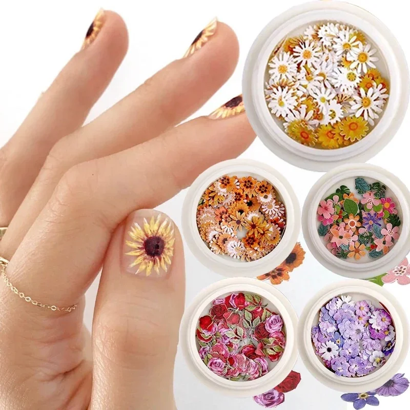 2 Boxes Nail Art Color Mixed Small Daisy Flower Rose Ultra-thin Wood Pulp Patch DIY Jewelry Decoration