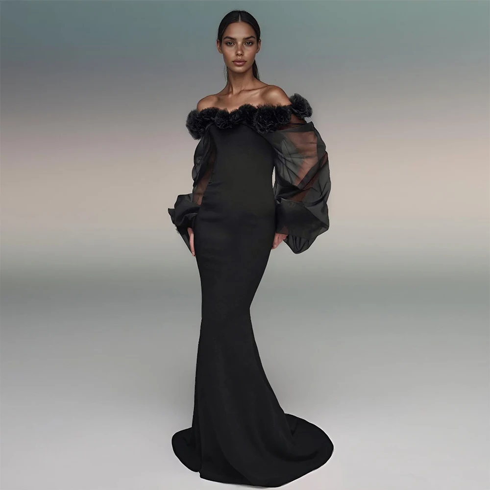 

2025 Custom Long Sleeve Gown Loose Sleeve Formal Evening Dress Wedding Guest Outfit Elegant Photoshoot Dress YEWEN