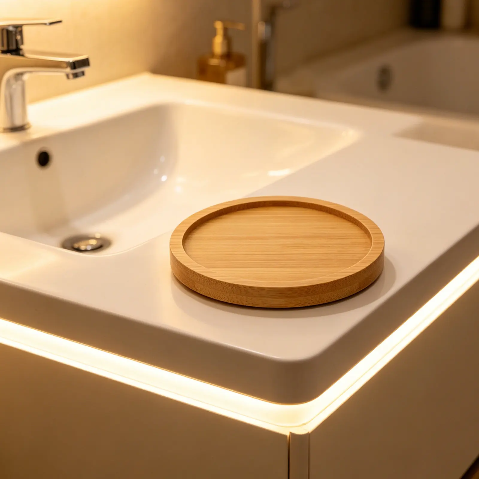 6Pcs Bamboo Soap Dispenser Base Tray Wood Non Slip Round Bathroom Tray for Vanity Kitchen Organizer Perfume Jewelry view 4