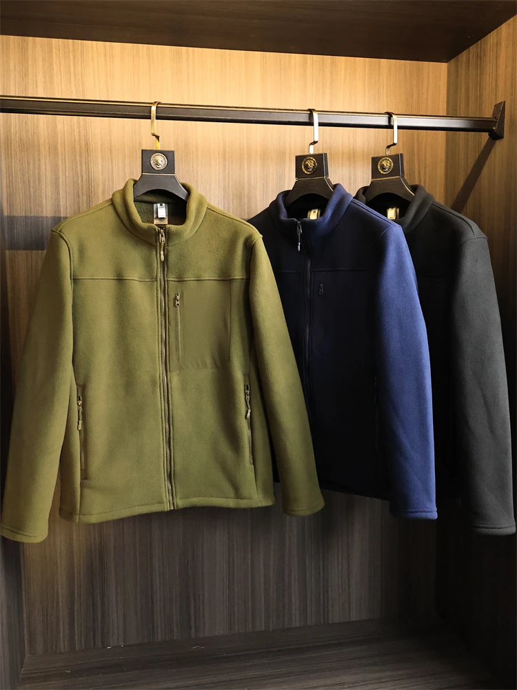 

Men's Thiened Fce Casual Jaet Stand Collar Warm Breathable Polyester Fiber Long Sve Zipper Closure Faion Urban Sle