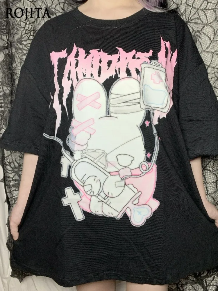 

Balck Round Neck Cotton T-Shirt for Women Subculture Mass-Produced Dark Gothic Punk Summer Short Sleeve T-shirt Top