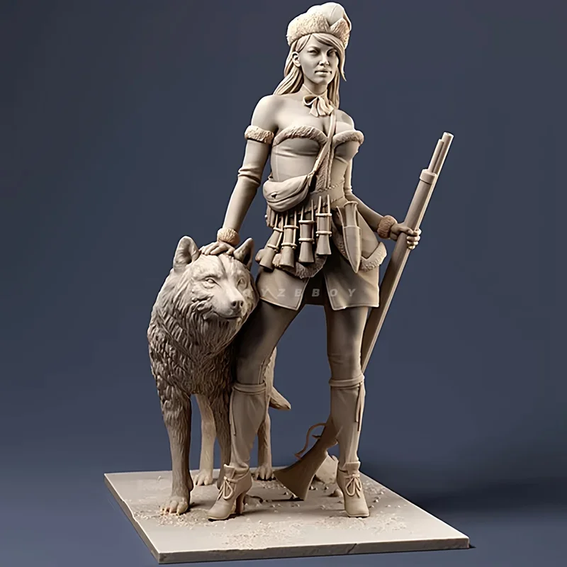 

1/24 75mm A Female Hunter With A Dog Resin Model Figure Gk Micro Miniature 3d Printed White Model Toy Unassembled And Unpainted