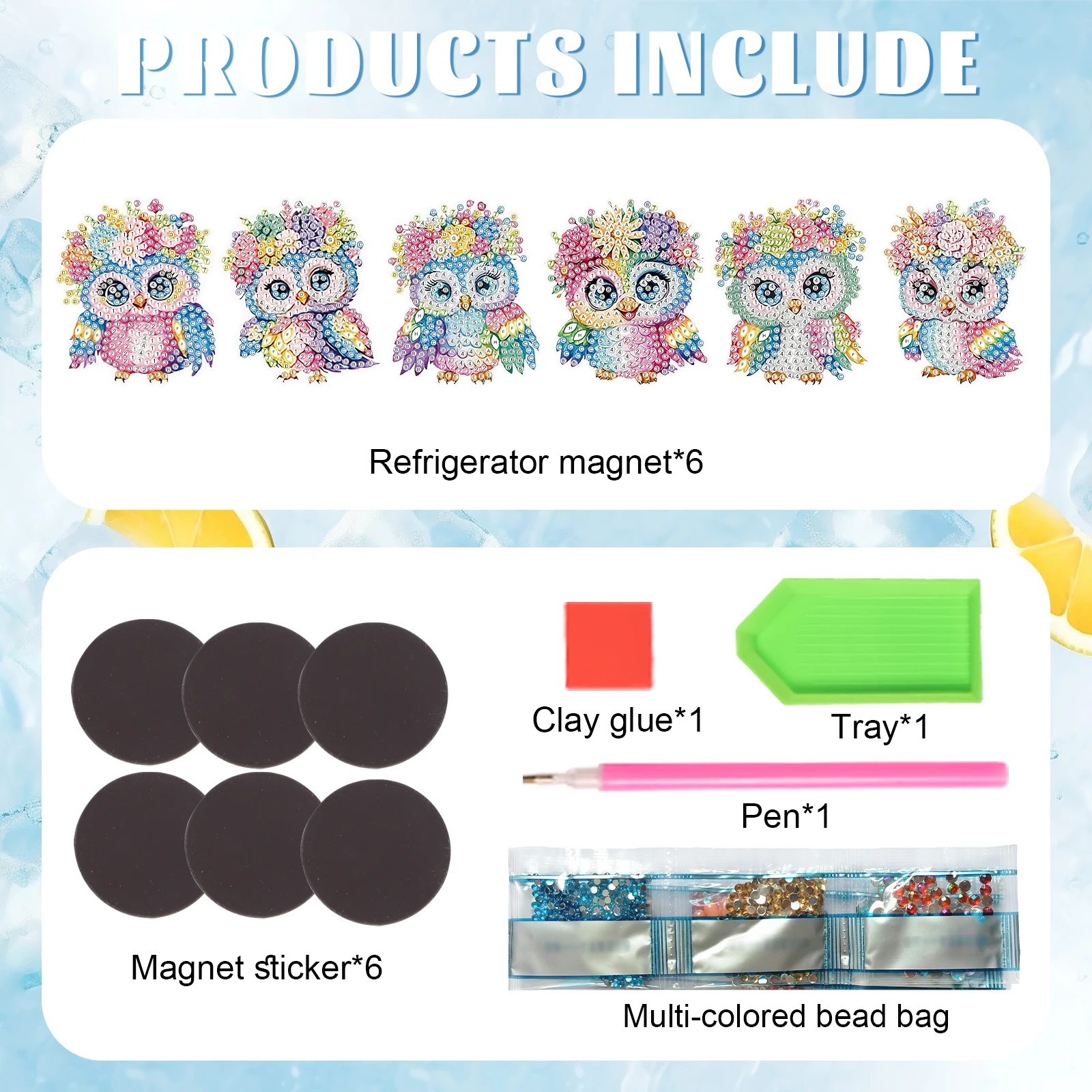 6Pcs Diamond Painting Fridge Stickers Kits,Colorful Owls Diamond Special Shape Diamond Fridge Stickers Art Decor Handmade Gift