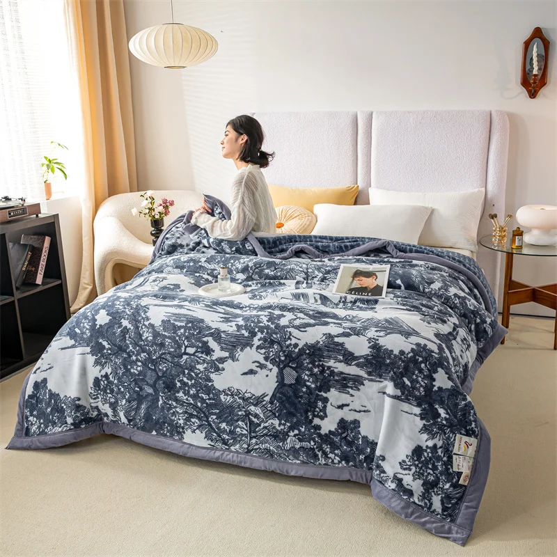 Thickened Blanket Double Side Luxury Brand Antistatic Covered with Velvet Fluffy Carpet Fashion Bed Sheet Travel Mat Bedspread