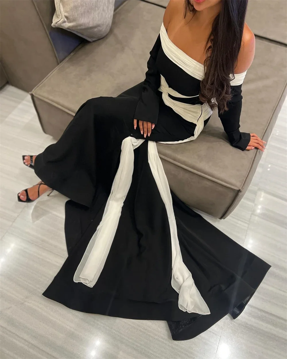 Vestido de noche personalizado, vestido Formal de graduación, vaina Bateall, faldas hasta el suelo, sin mangas verticales, vestidos para ocasiones a medida, Saud