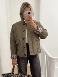 New Women's Chic Leopard Print Lined Cotton Jacket Fashion Single-breasted O-neck Flip Pockets Coat 2024 Female Quilted Outwear