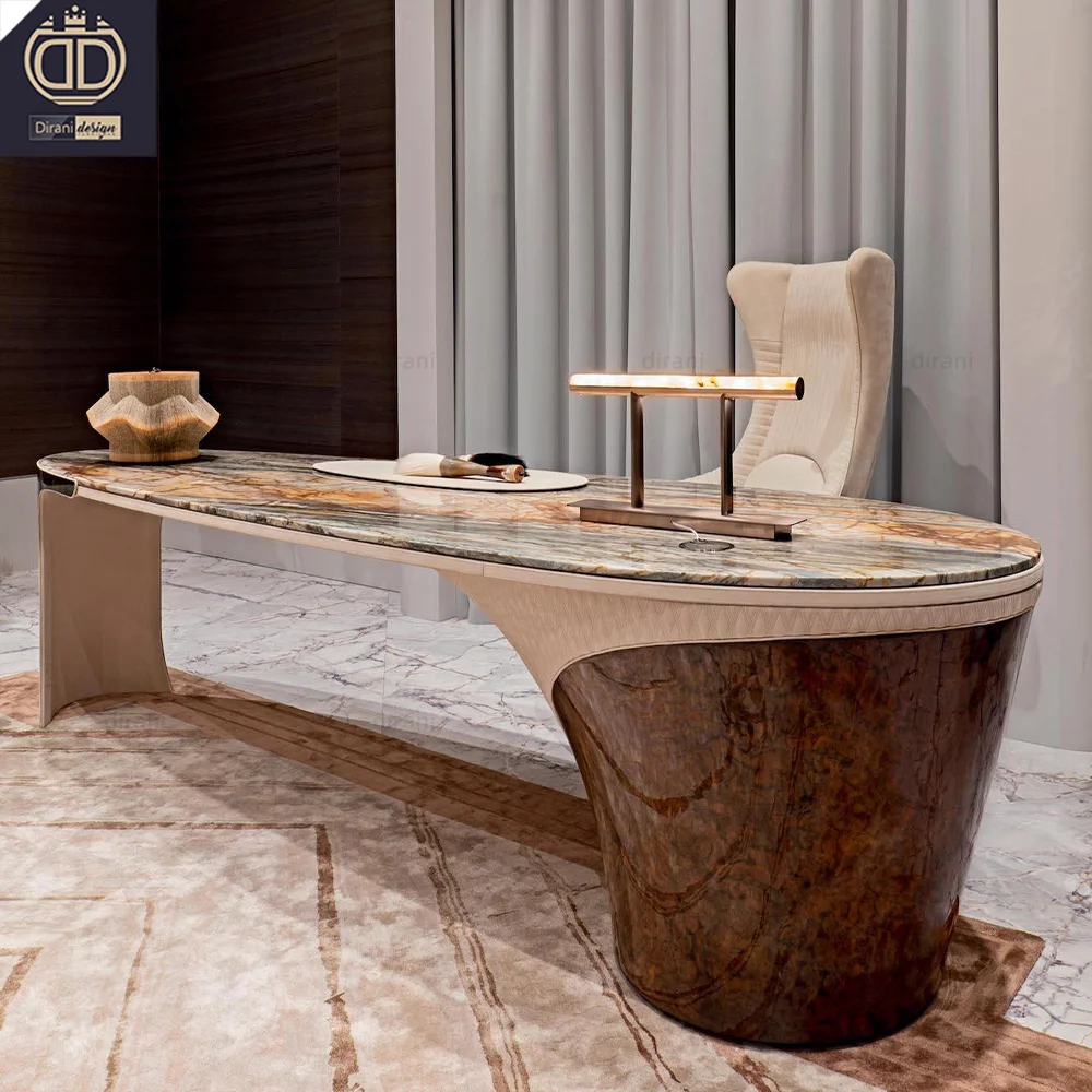 High End Office Table Set Leather Marble Modern Luxury Office Table And Chair Set For Home Office Room