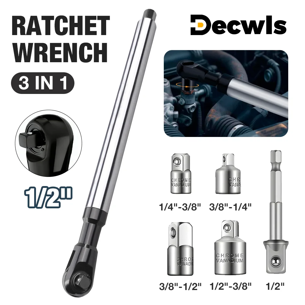 

1/2" Offset Extension Wrench Impact Ratchet Extension Wrench For 3/8" 1/4"Adapters For Auto Repair, Manual/Automatic Repair Tool