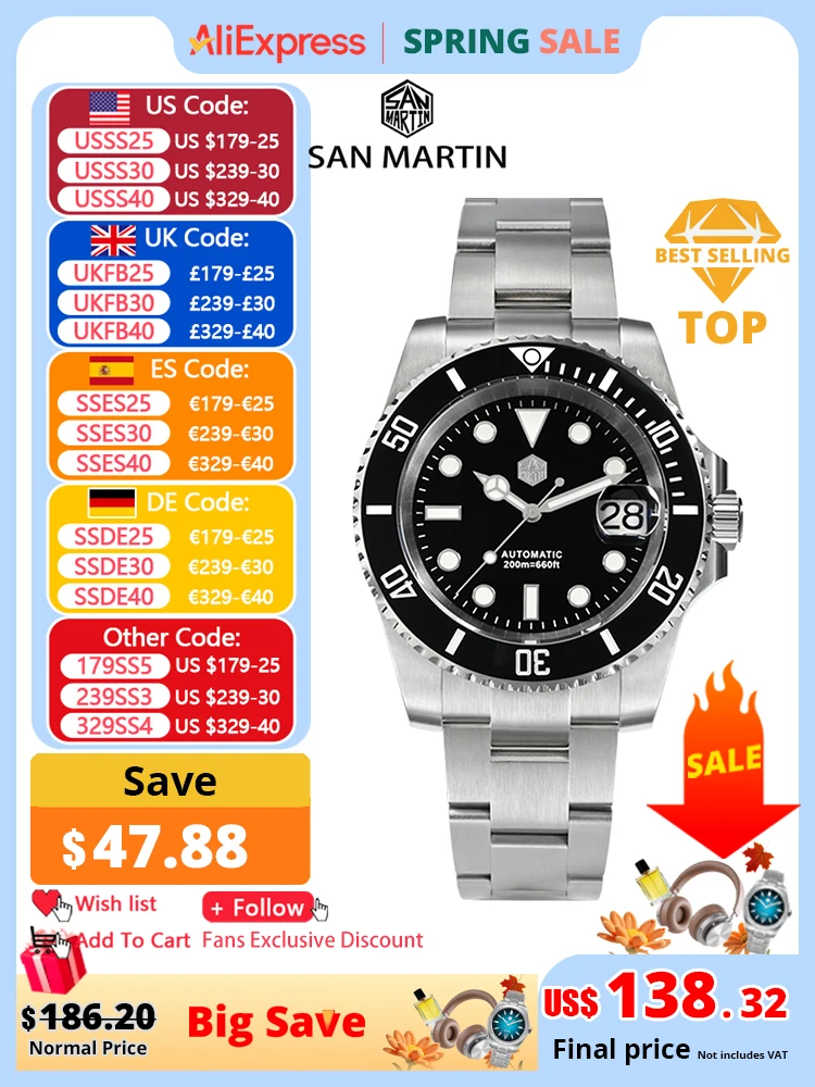 San Martin New 40mm Water Ghost Diver Watch Men Luxury Business NH35 Automatic Mechanical Watch Sapphire Waterproof 200m SN0017