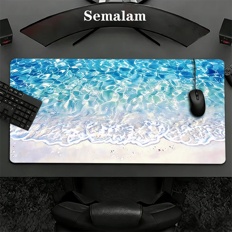 Mouse Pad Blue Waves Gaming Stitched Edge Rubber Non-slip Keyboard Desk Mat For E-sports Player PC Laptop Home Game Computer Pad