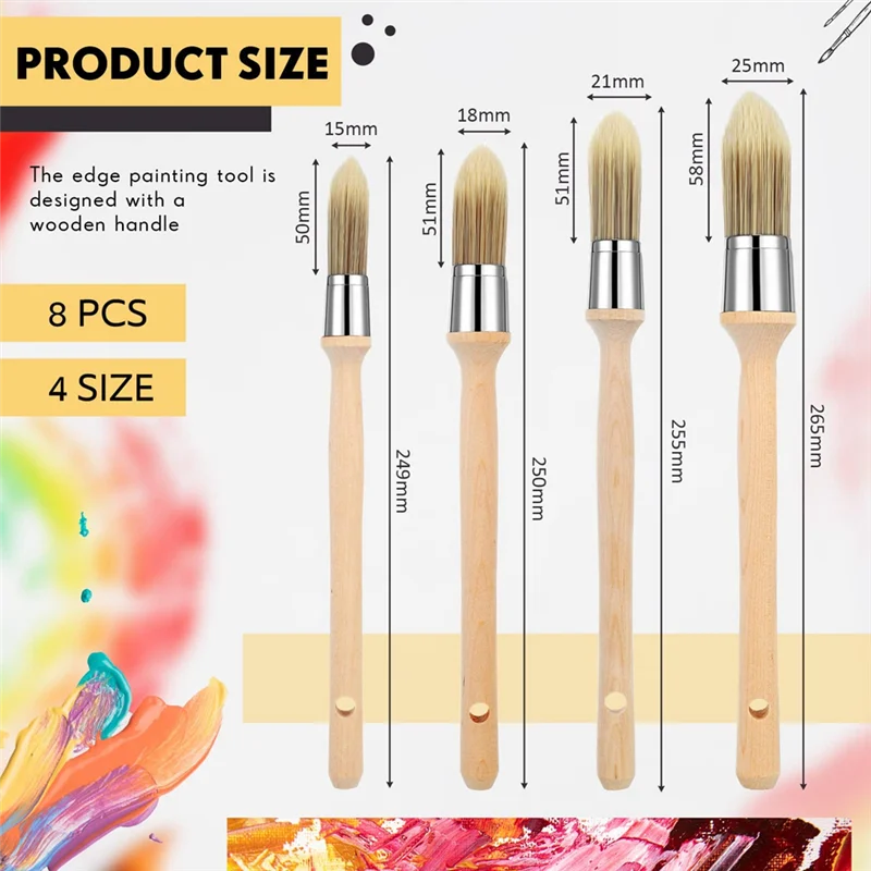 8 Pezzi Pennello per Finiture con Manico in Legno Strumento per Pittura con Bordo Rotondo Pennelli per Bordi della Parete della Casa Angolare Arte CALDA