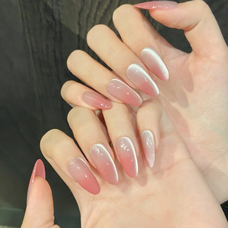 10 Uds. De uñas postizas hechas a mano para primavera y verano, uñas postizas con gradiente de ojo de gato y almendra, uñas postizas simples para mujer, uñas autoabiertas extraíbles