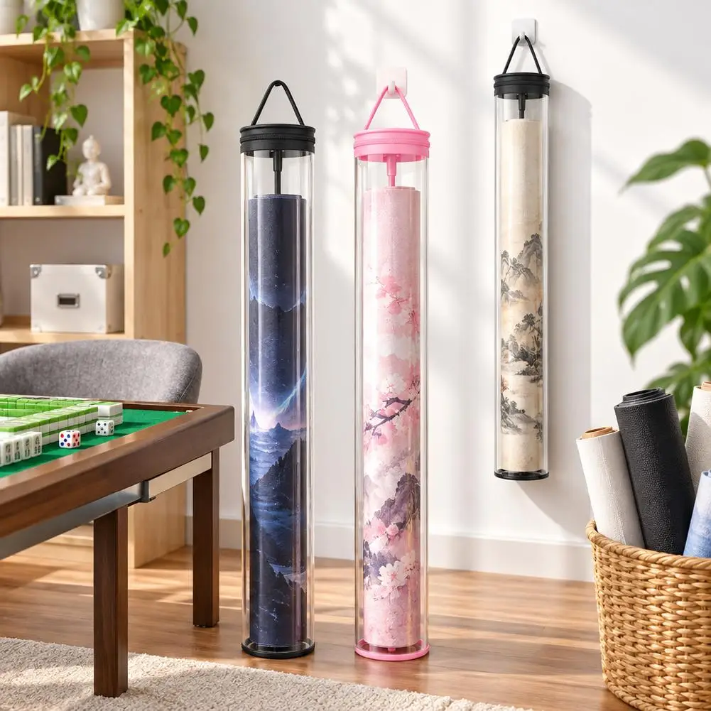 Portable Storage Bag Transparent Handbag Mahjong Mat Tube Bag Double Zipper Handbag for Game Table Mat Travel Bags ﻿