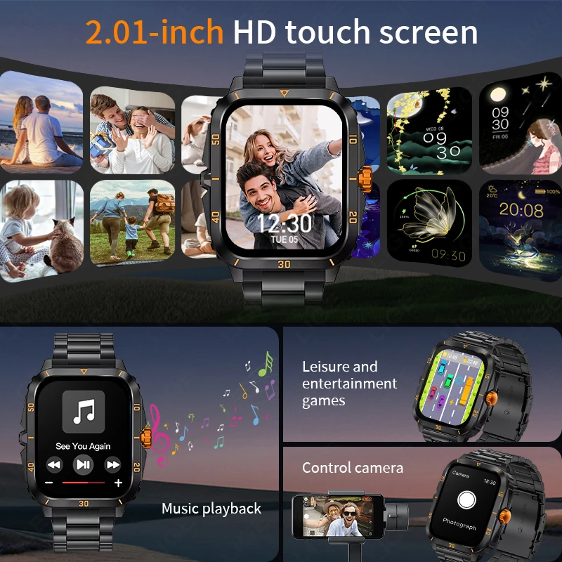 LIGE 2025 montre intelligente hommes 2.01 ''grand écran Bluetooth appel montres surveillance de la santé sport Fitness Smartwatch pour Android IOS