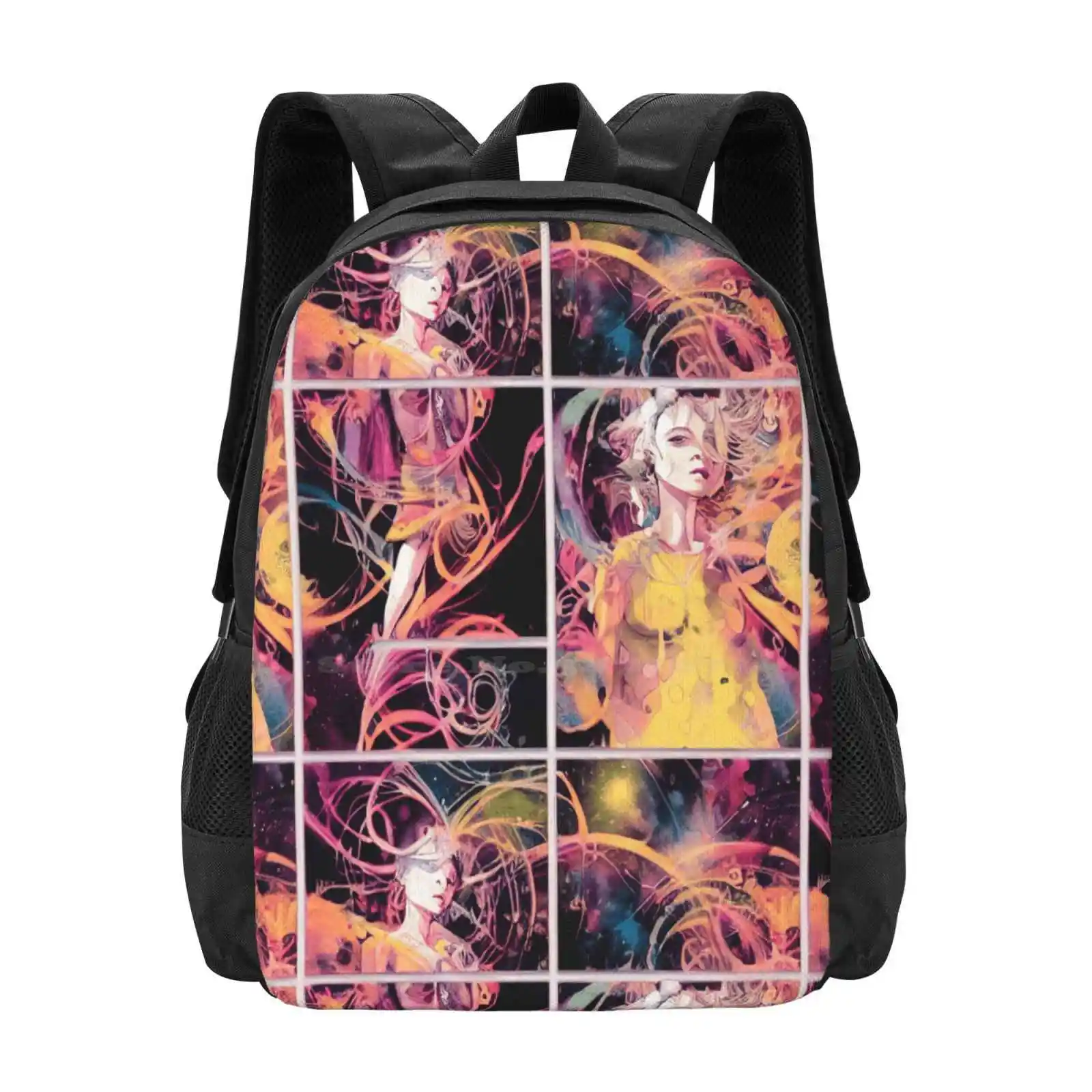 Abstract Goddess Hot Sale Backpack Fashion Bags Abstract Cartoon Manga Kawaii Cute Japan Colorful Girl Mystery Goddess Flower