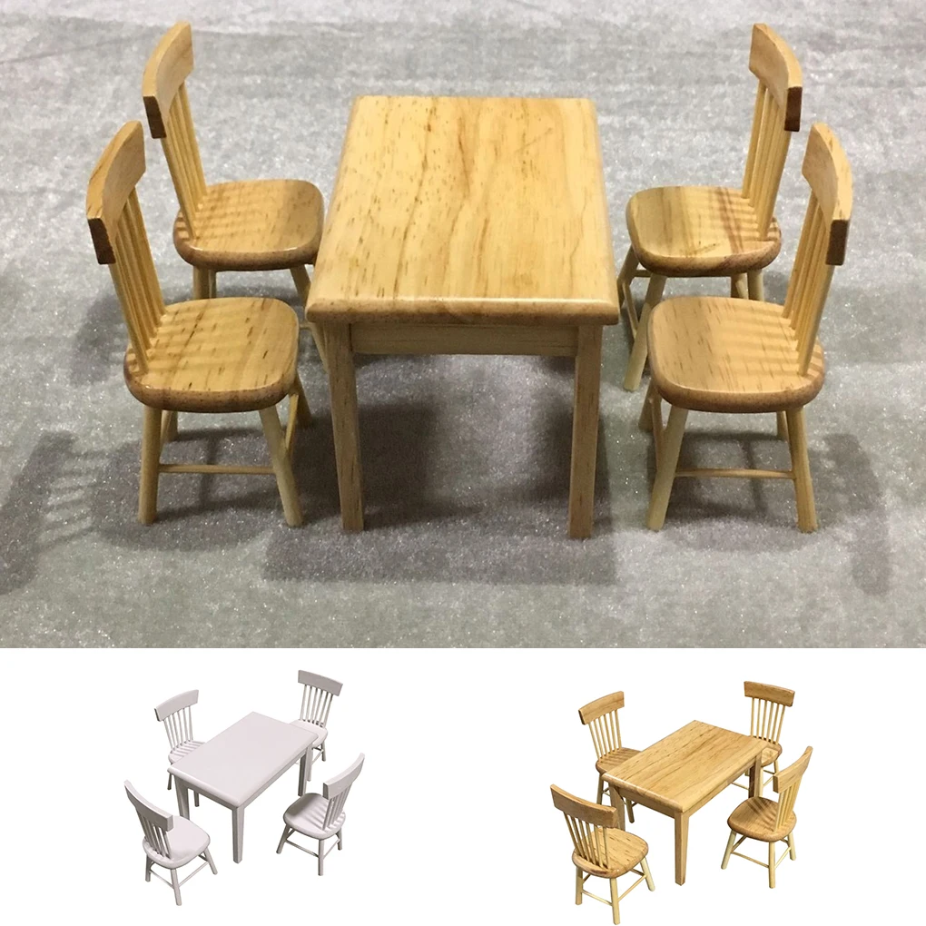 Ensemble de meubles miniatures de maison, table à manger en bois, 4 chaises, accessoire de salon, 1, 12 courses, 5 pièces