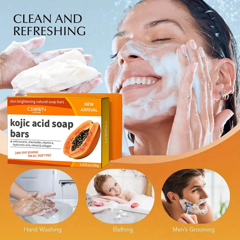 1/2/3pcs Face Wash Shea Butter Silky-smooth Texture Papaya Soap Skin Moisturizing Kojic Acid Soap for Face and Body Cleansing