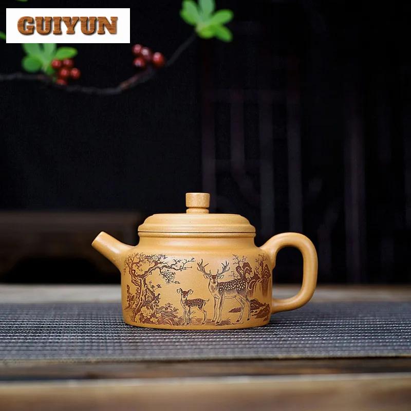 

300ml Yixing Purple Clay Teapots Master Handmade Deer Call Dezhong Pot Raw Ore Section Mud Kettle With Infuser Zisha Teaset Gift