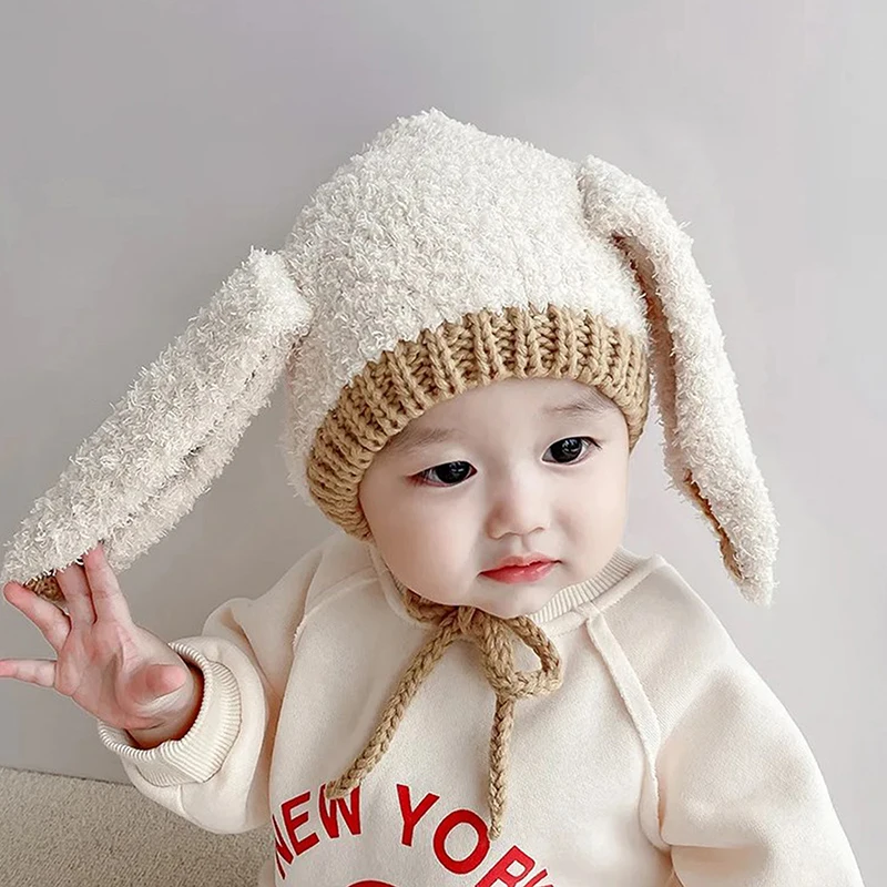 Coelho dos desenhos animados do bebê chapéu de pelúcia cor sólida orelhas longas gorro para infantil menino meninas inverno quente criança orelha proteção bonés