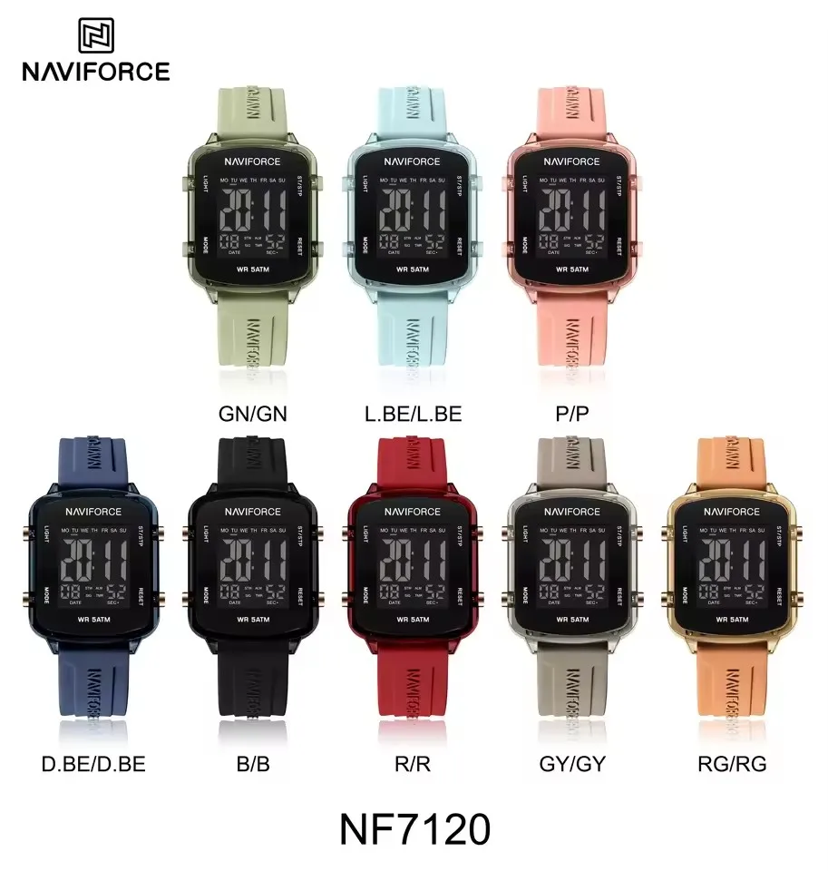 NAVIFORCE 7120, новые женские электронные часы, водонепроницаемые светящиеся наручные часы с календарем, модные цифровые часы для женщин, reloj mujer
