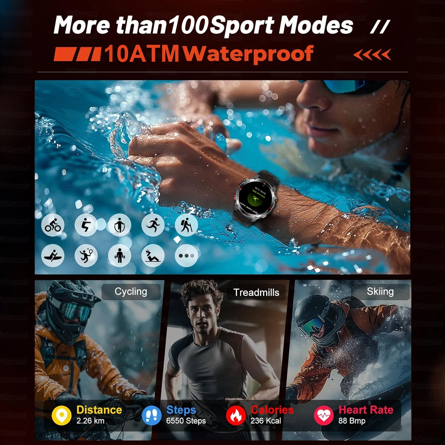 T-Rex 3 GPS Smart Watch 10ATM IP69K Waterproof Clock Compass Altimeter HD Call Military Sports Smart watch Fitness Men Bracelet - Image 3