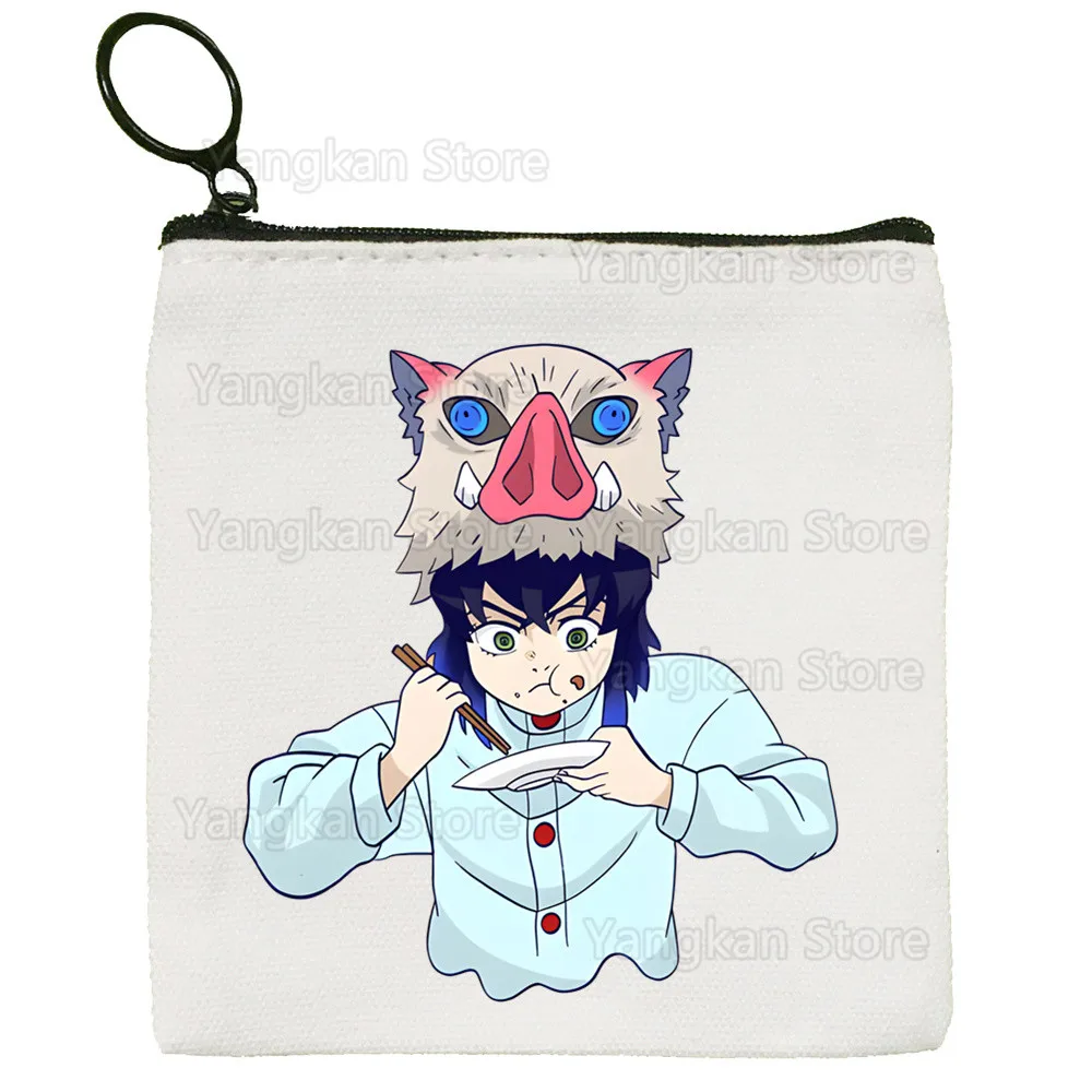 Demon Slayer Inosuke Simpatico mini portamonete in tela Portafoglio per studenti Portamonete con cerniera Portachiavi femminile a mano