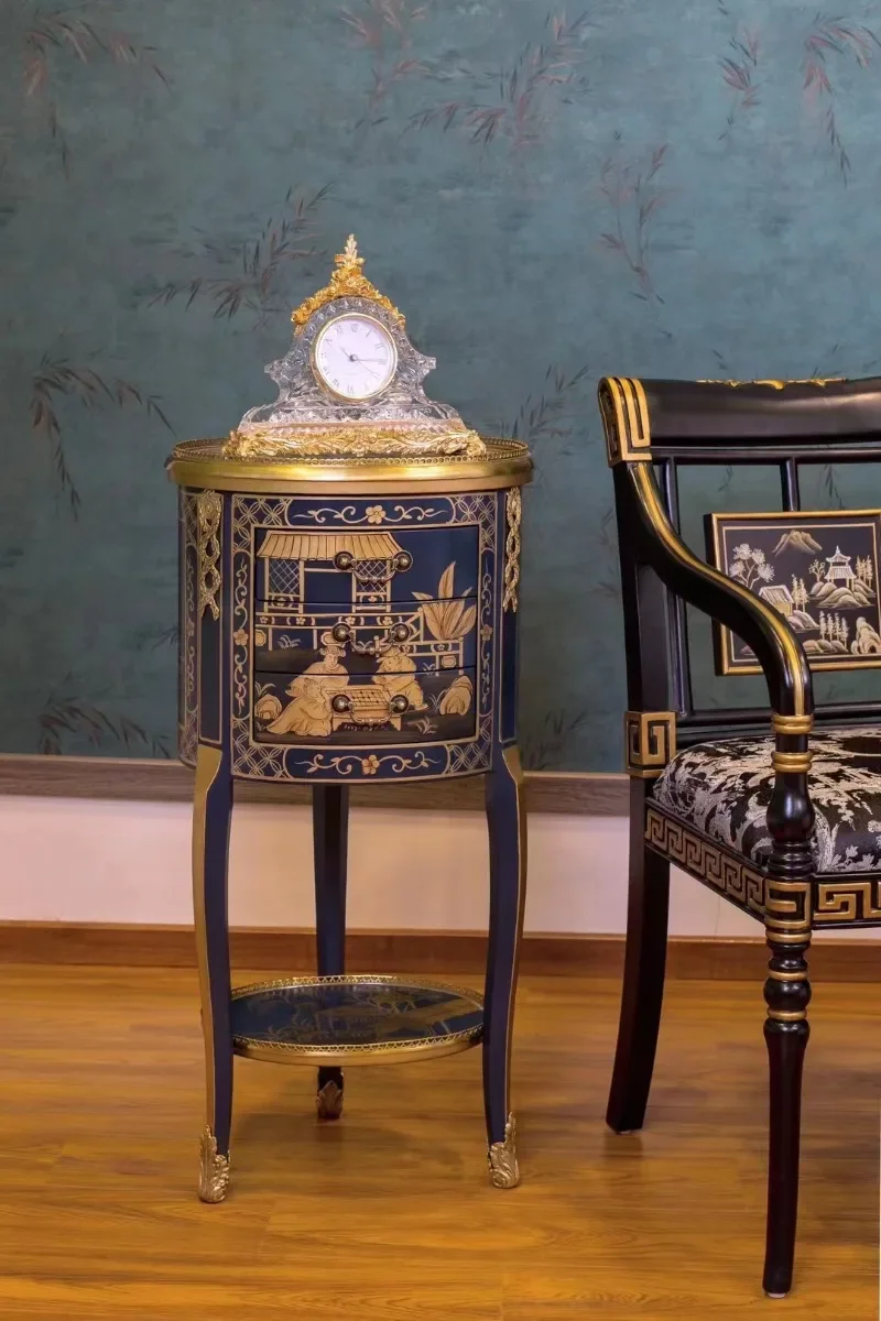 small furniture living room, household solid wood hand-painted corner table, sofa side table, small round table, flower table