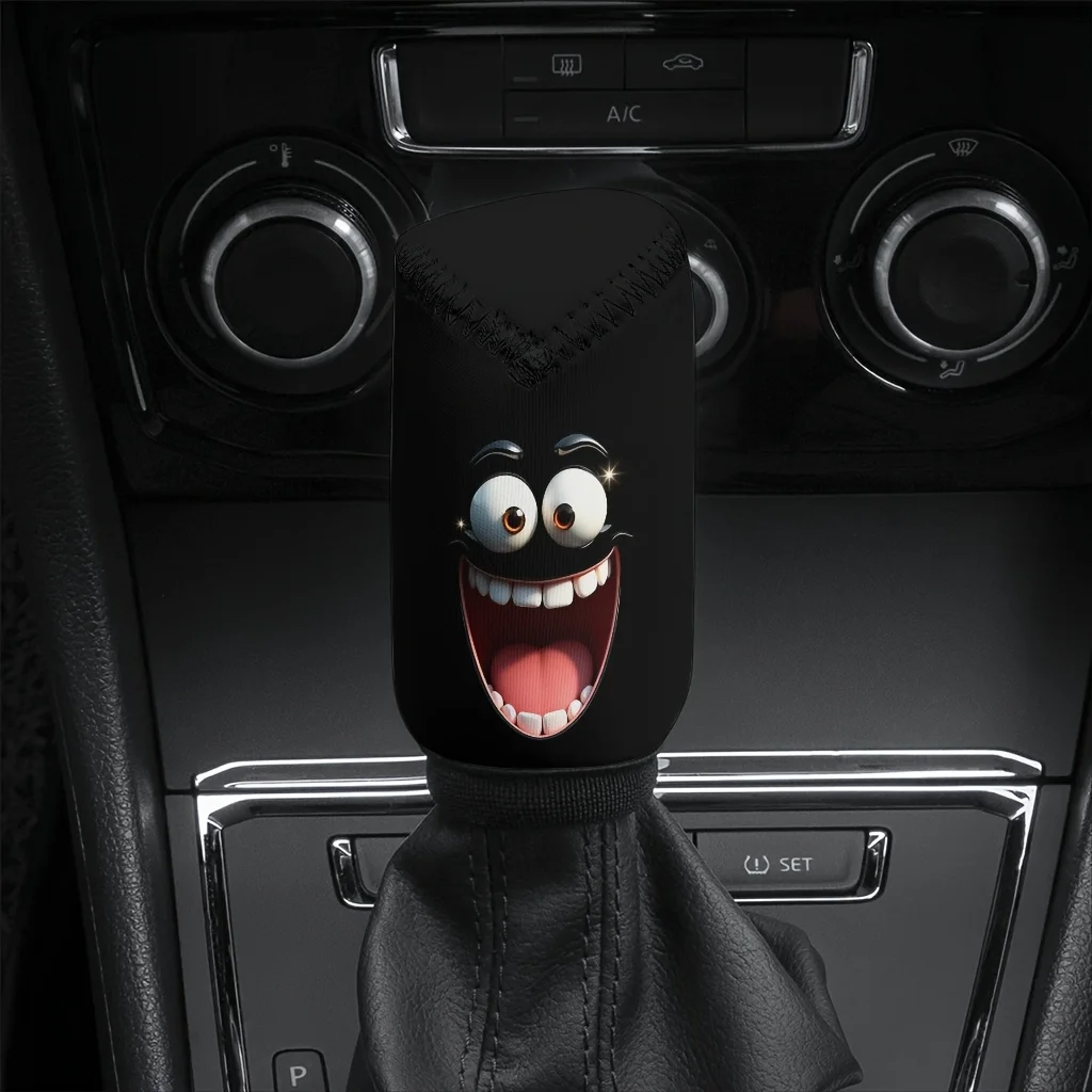 1pc, Smiling Wide-Eyed Happy Expression Pattern Print Themed Car Gear Shift Cover, Suitable For Multiple Car Models, Car Gear S