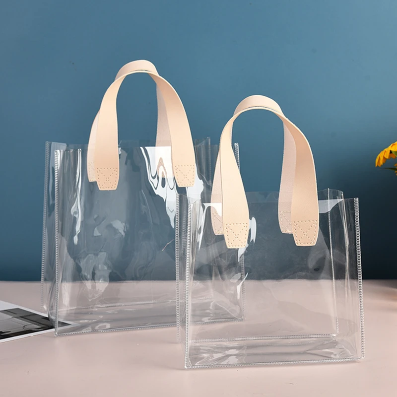 Transparent Summer Tote Transparent Pvc Waterproof Bag Large Capacity Travelling Shopping Bag Fashion Simple Gift Bag