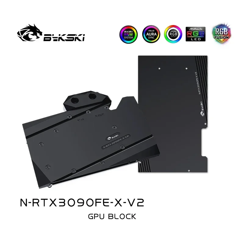 Bykski-NVIDIA RTX3090 GPU bloque de agua para NVIDIA RTX3090 Founder Edition tarjeta gráfica, radiador VGA 12V/5V AURA N-RTX3090FE-X-V2