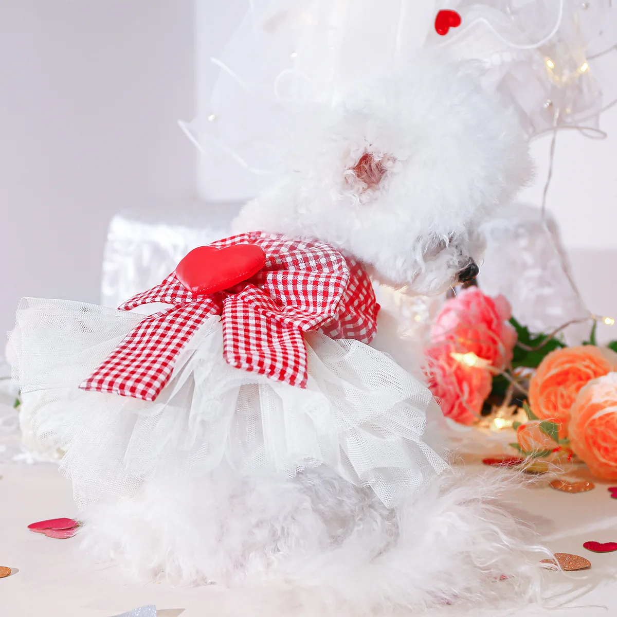 

Cats Clothing Valentine's Day-themed Holiday Series Pet Clothing For Dogs Cats Pet heart-shaped Ruffled Skirts Princess Style