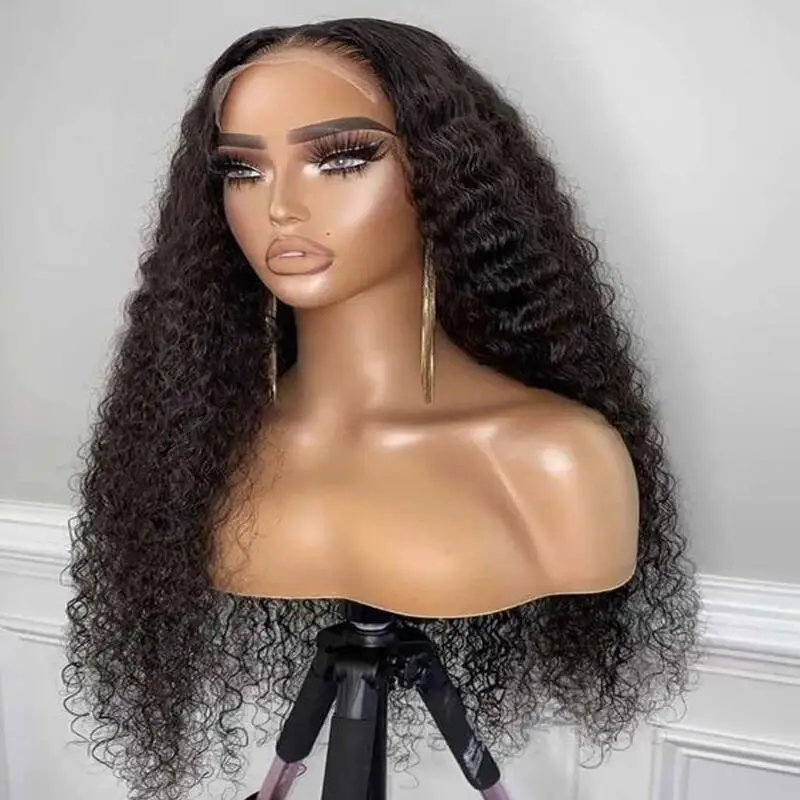 Perruque Lace Front Wig crépue bouclée noire naturelle pour femme, cheveux de bébé, densité 180, 26 pouces de long, sans colle, préplumée, degré de chaleur, 03