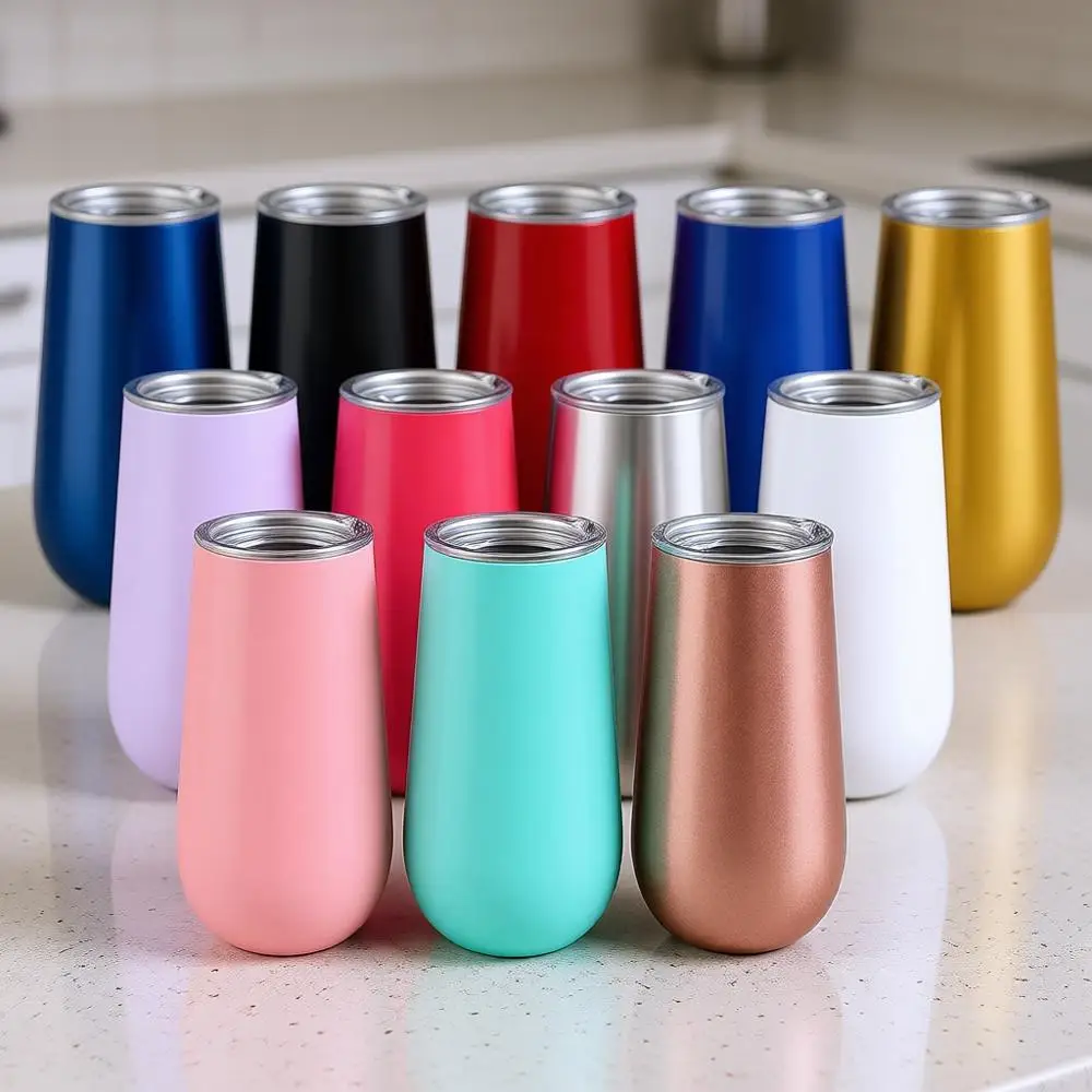 

Набор из 12 термостаканов для шампанского и вина без ножки, 6 унций, с двойными стенками, многоразовые, с крышками