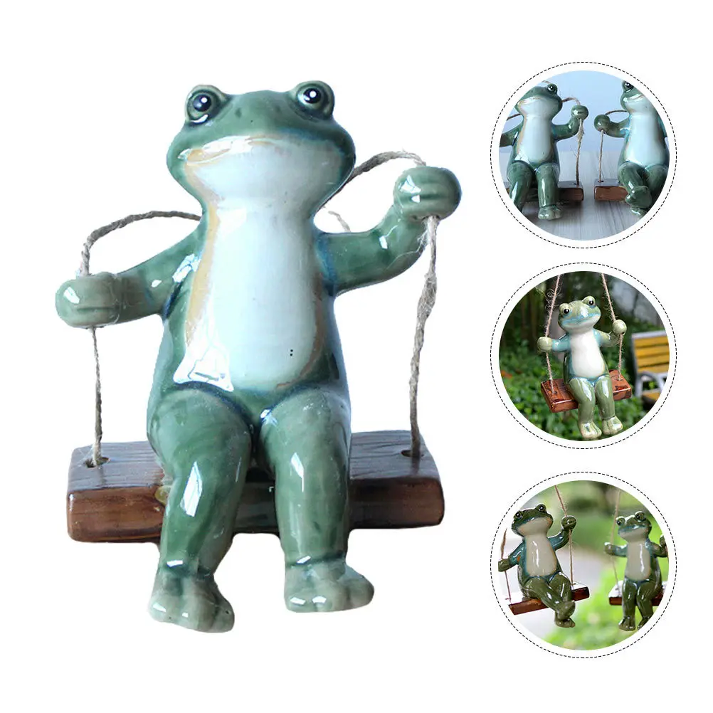 

1Pcs Swinging Frogs Ornament Lovely Ceramic Home Garden Decor Hanging Rustic Adornment Decorative Sculpture for Room Door Wall