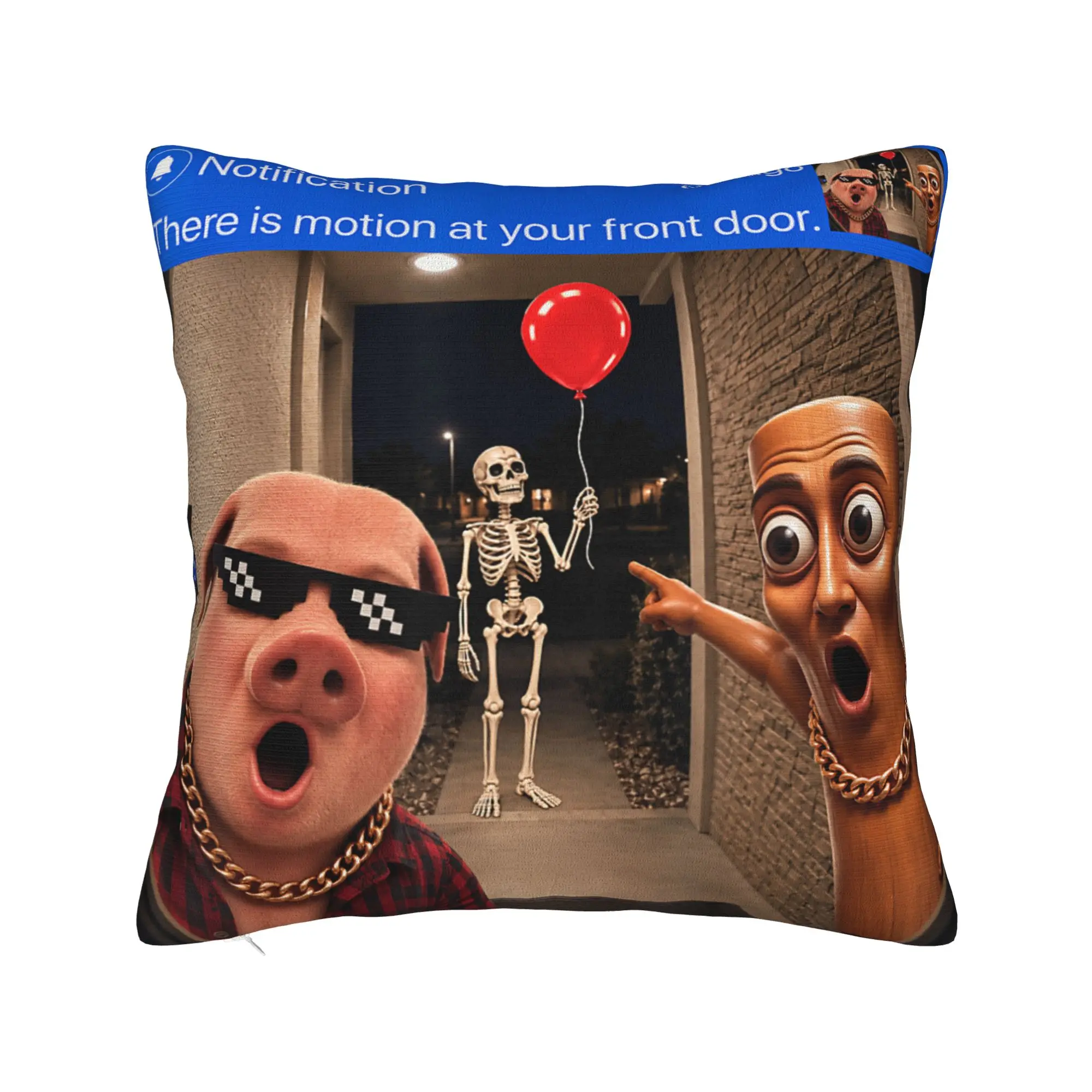 Motion Tung Tung Tung Sahur John Pork Skeleton Pillow Cover  Comfy Cushion Cover Novelty Pillow Case For Chair Sofa Home Decor