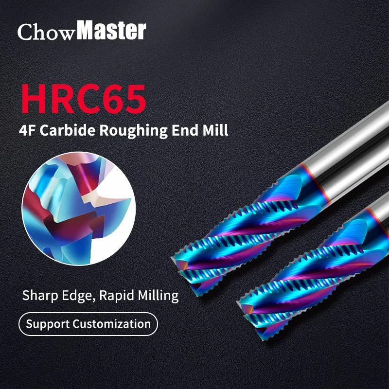 Chowmaster Rough Milling Cutter HRC65 4 Flute Tungsten Steel Roughing Coated Extended Carbide End Mill for Stainless Steel