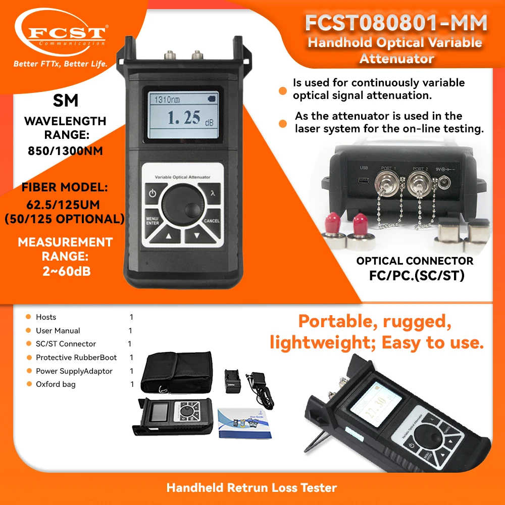 

FCST FTTH Handle Fiber Optic Attenuator SM 1310/1490/1550/1625nm MM 850/1300nm Fiber Optical Equipment Fiber Testing Tools